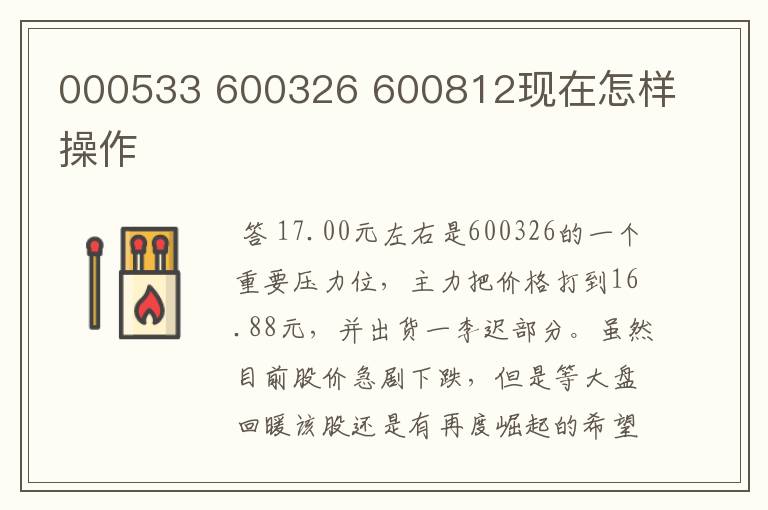 000533 600326 600812现在怎样操作