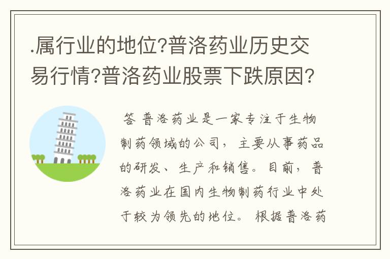 .属行业的地位?普洛药业历史交易行情?普洛药业股票下跌原因?