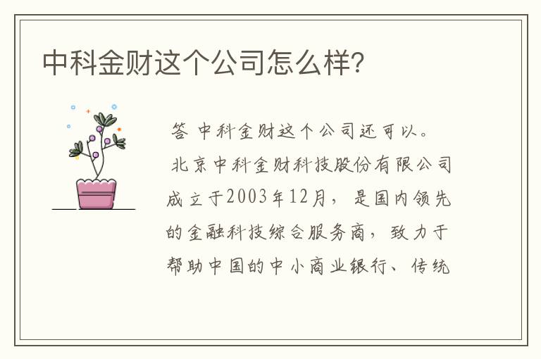 中科金财这个公司怎么样？