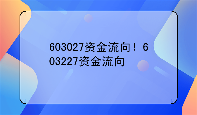 603027资金流向！603227资金流向